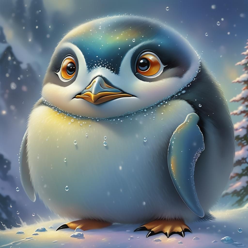Happy Penguin in Ethereal Fantasy Style