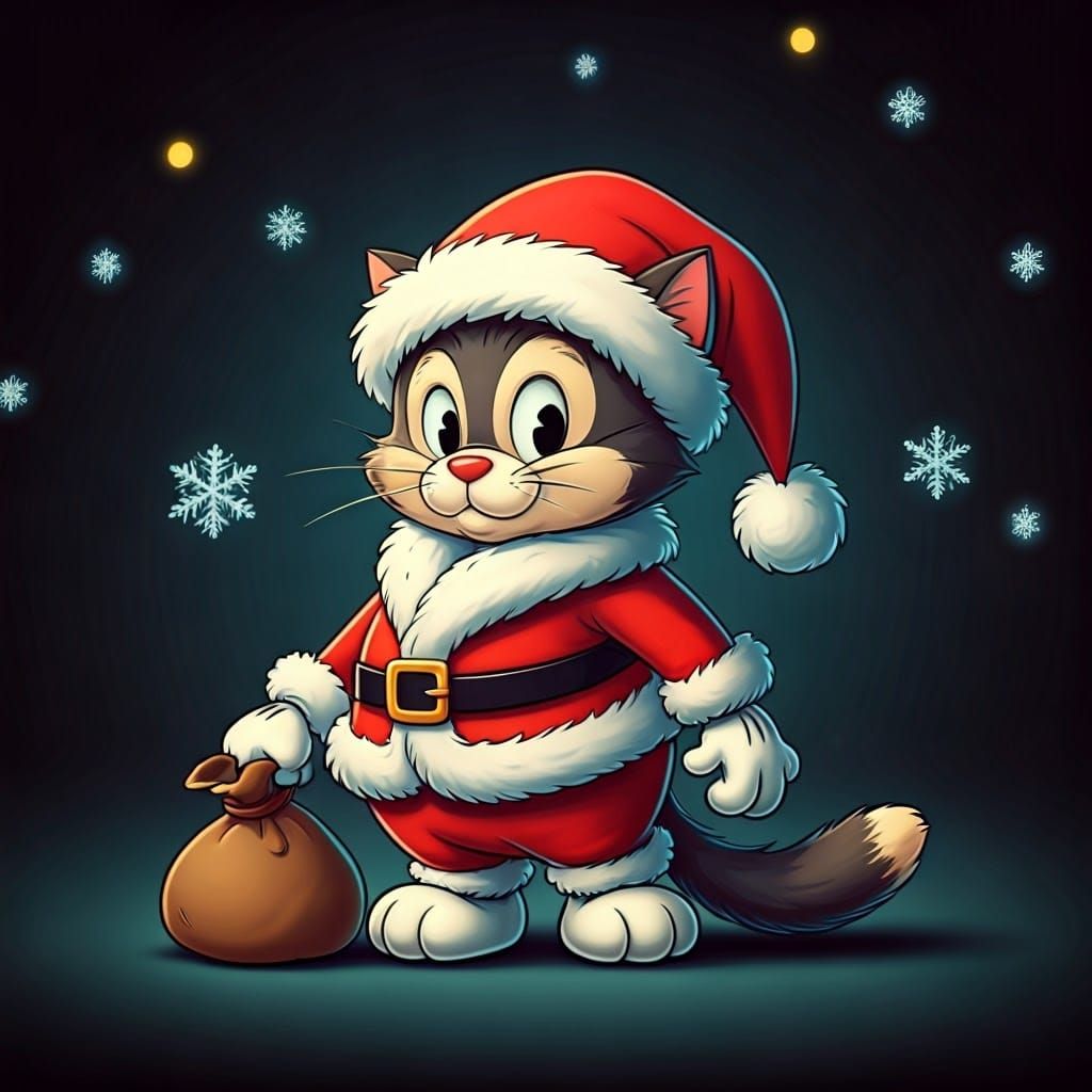 Merry Cartoon Cat Santa Brings Joyful Holiday Cheer