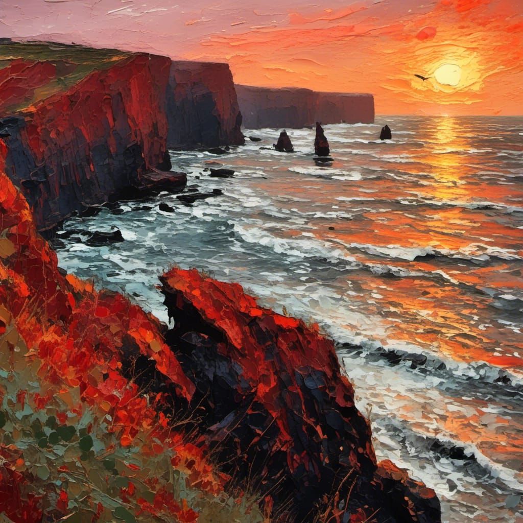 Cliffs at Sunset in Van Gogh Style