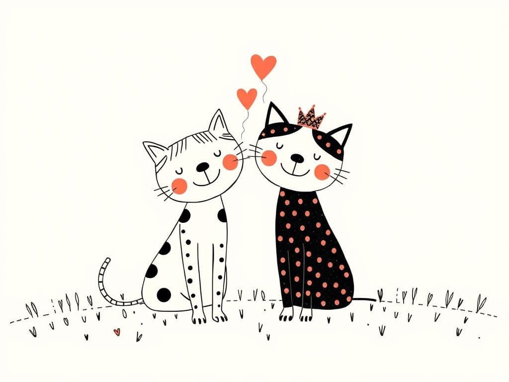 Whimsical Feline Friendship in Minimalist Style