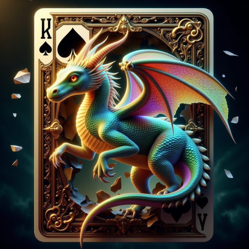Dragon Breaks Free from Golden Playing Card in Hyper-Realist...