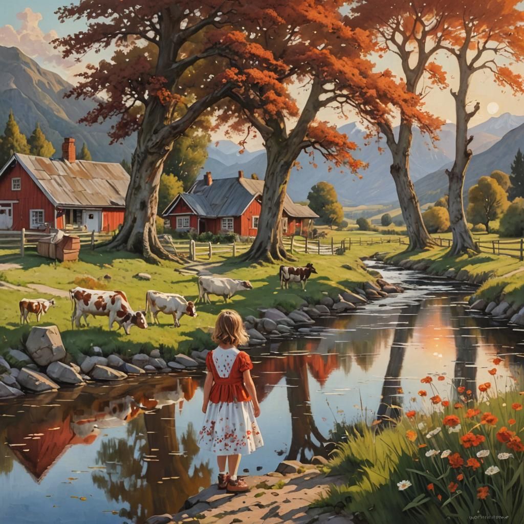 Idyllic Canal Scene as Oil Painting