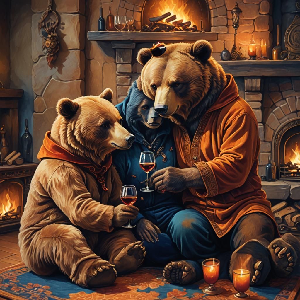 Lovers by Fireplace: Fantasy Art in Warm Light