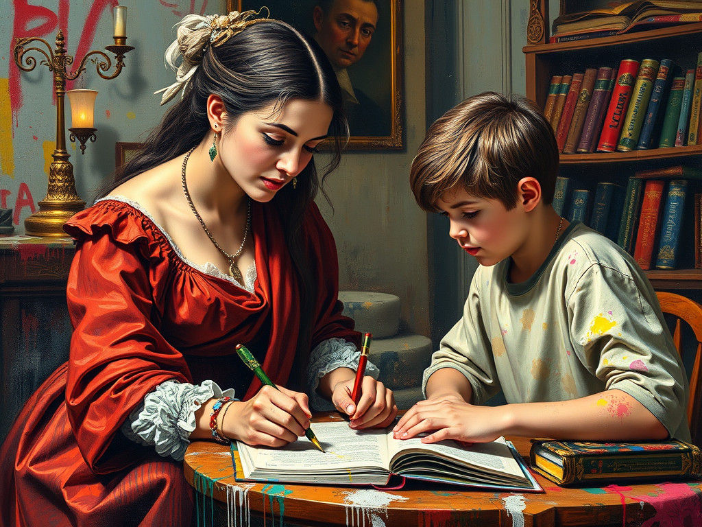 Baroque Teacher Helping Student in Caravaggio Style