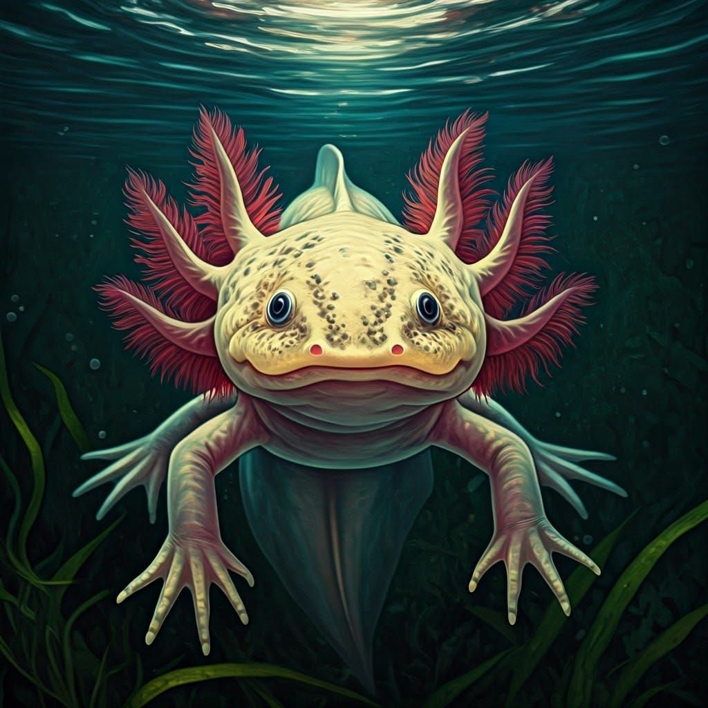Axolotl Dives into an Underwater Realm