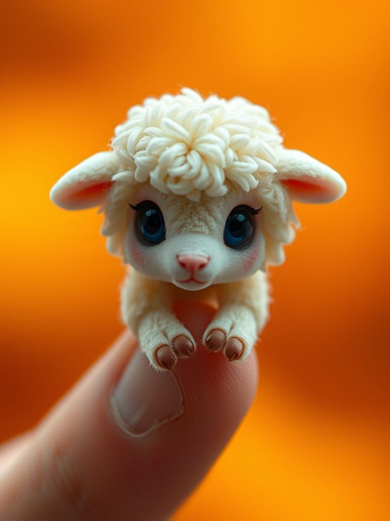 Tiny Sheep on Finger: A Miniature World Photo