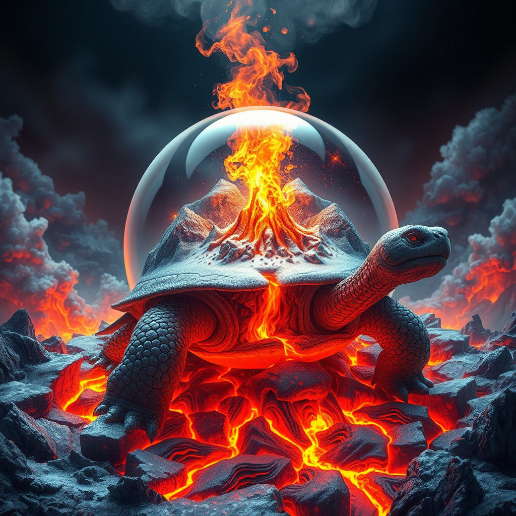 Fiery Magma Turtle with Snowy Volcano Shell