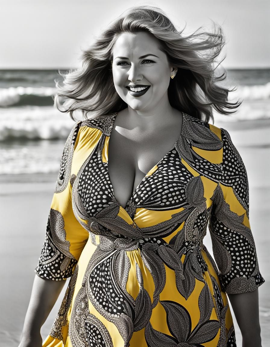 Psychedelic Pop Art Woman Walking on Beach