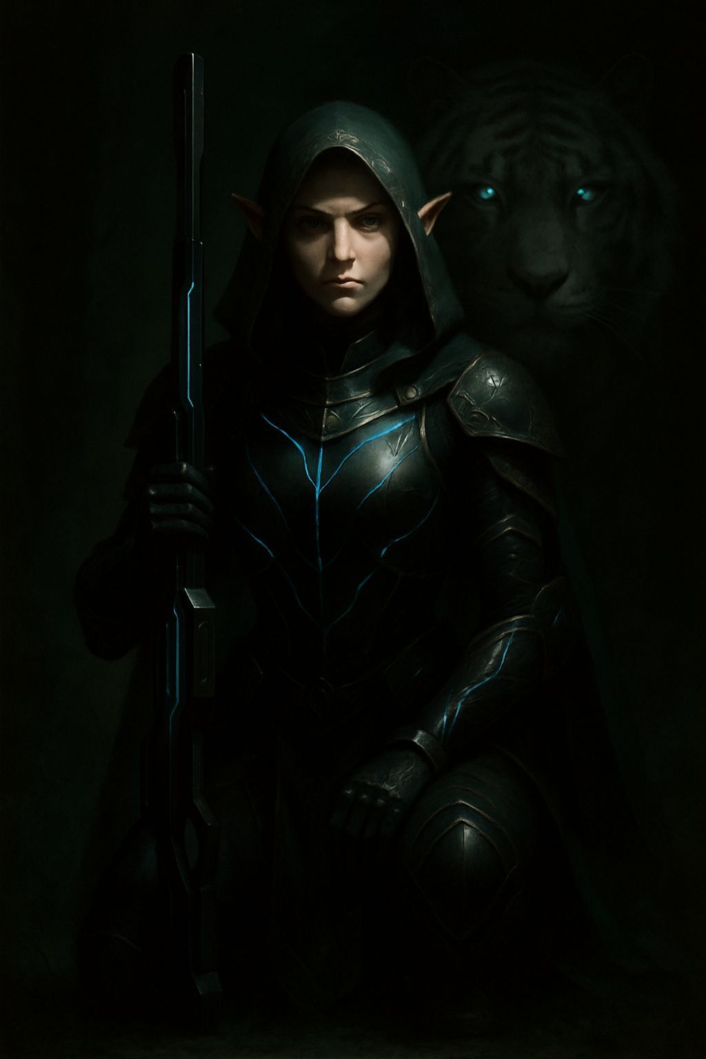 Chiaroscuro Painting of Futuristic Elf Soldier