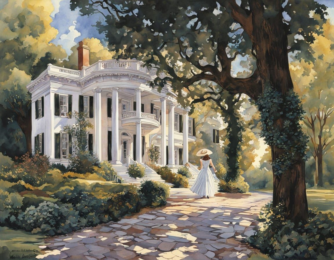 Southern Belle Strolls Through Neoclassical Estate
