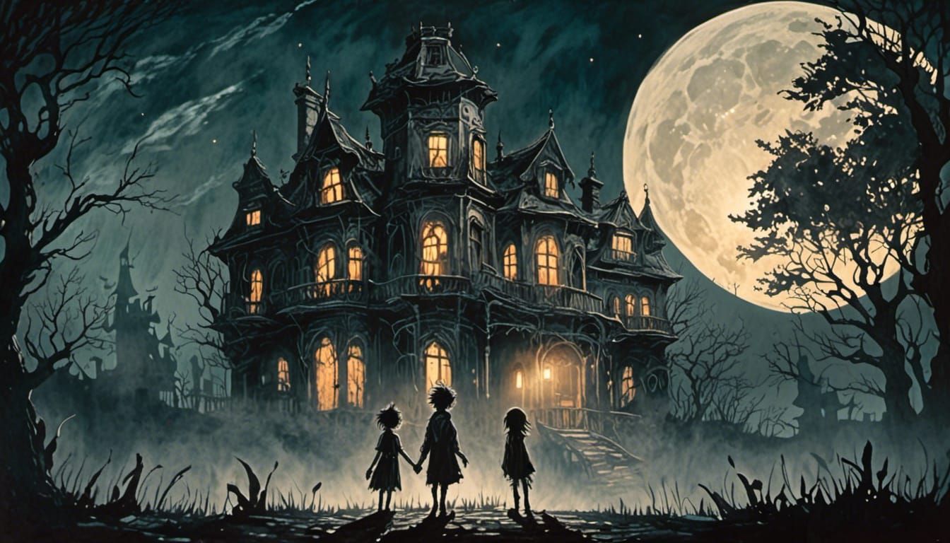 Mysterious Mansion at Night: Anime-Inspired Townscape