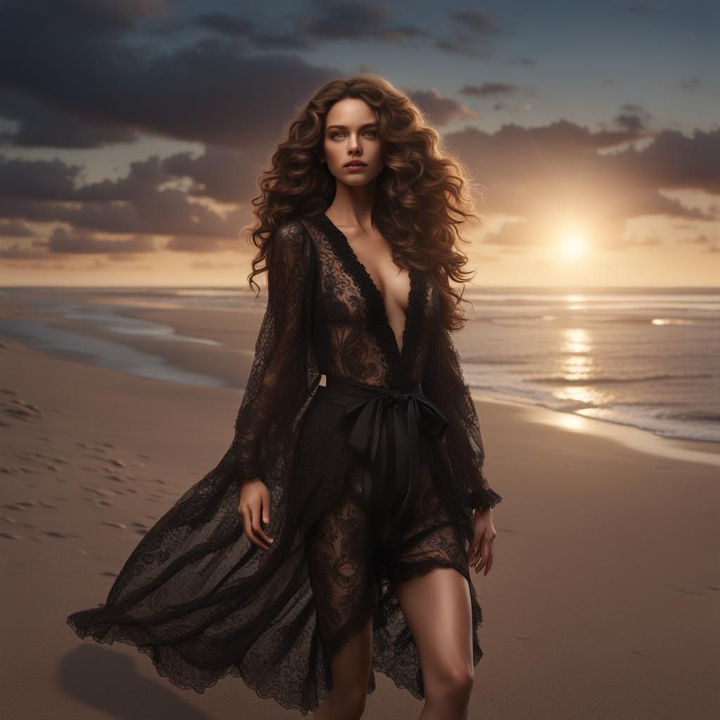 Modern Female Model on Beach in 8K