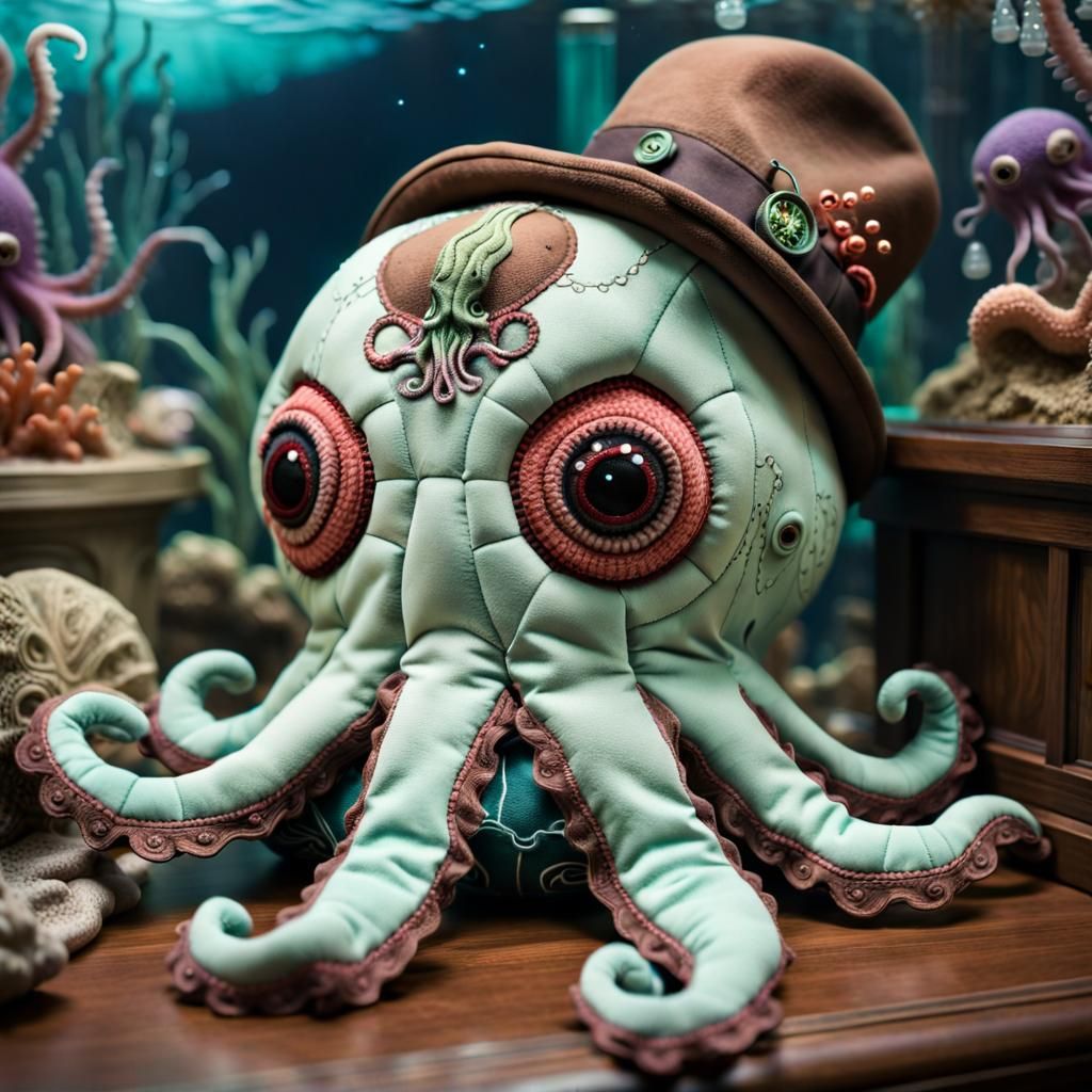 Adorable Cthulhu Plush Doll with Top Hat