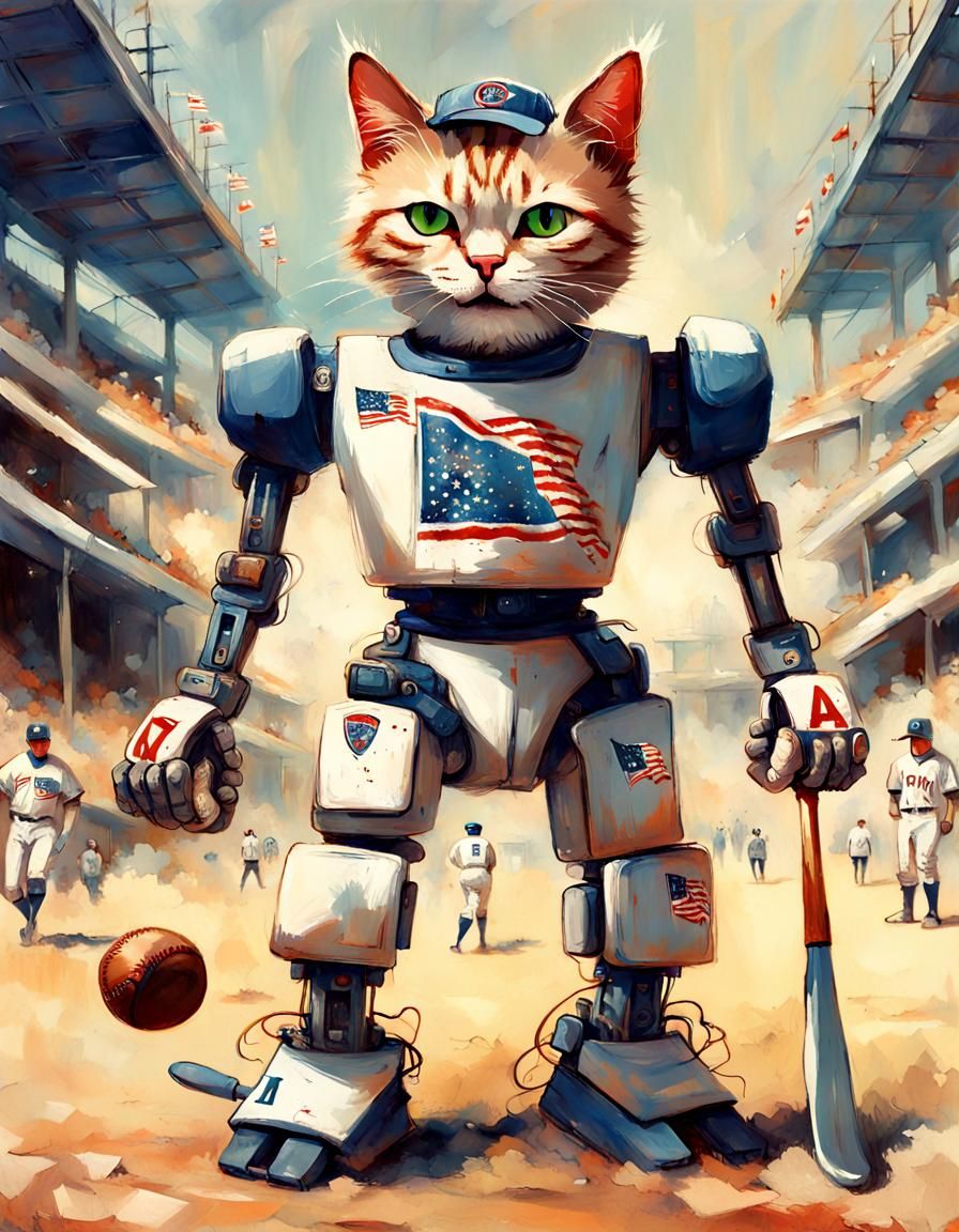Robotic Cats Play Baseball: Digital Concept Art