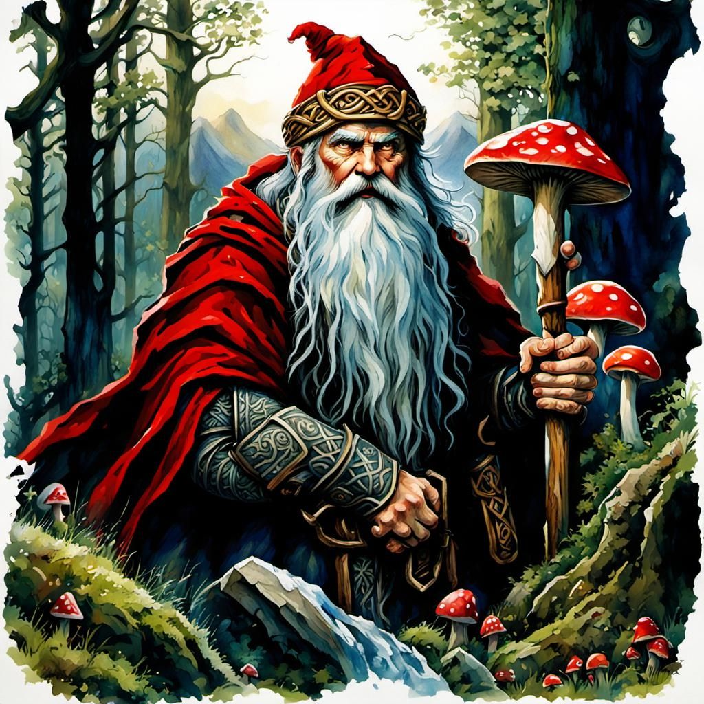 Celtic Dwarf in High Gothic Watercolor Forest