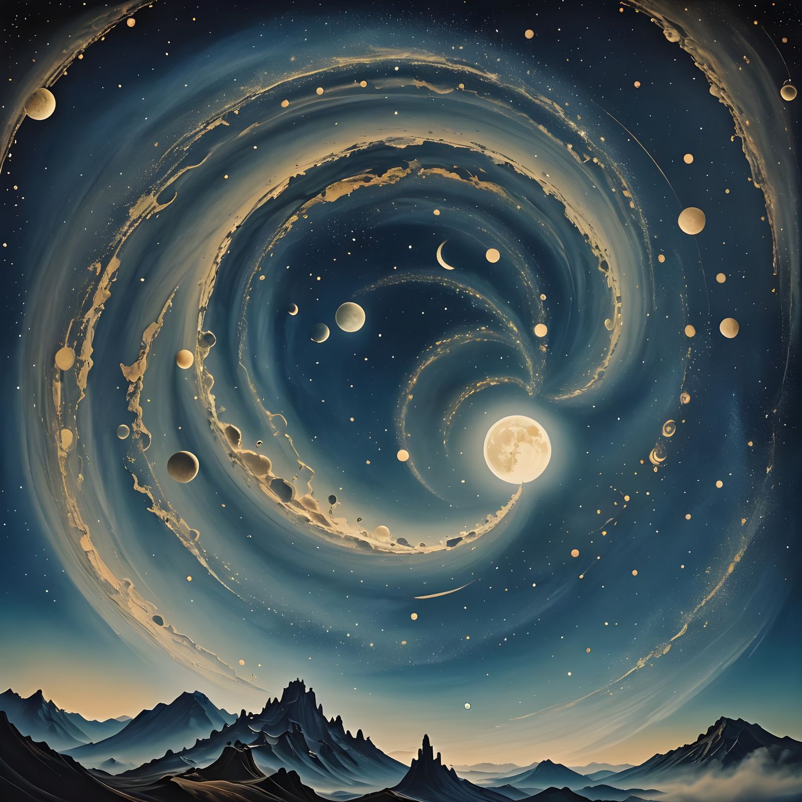 Dreamy Night Sky with Moon Phases