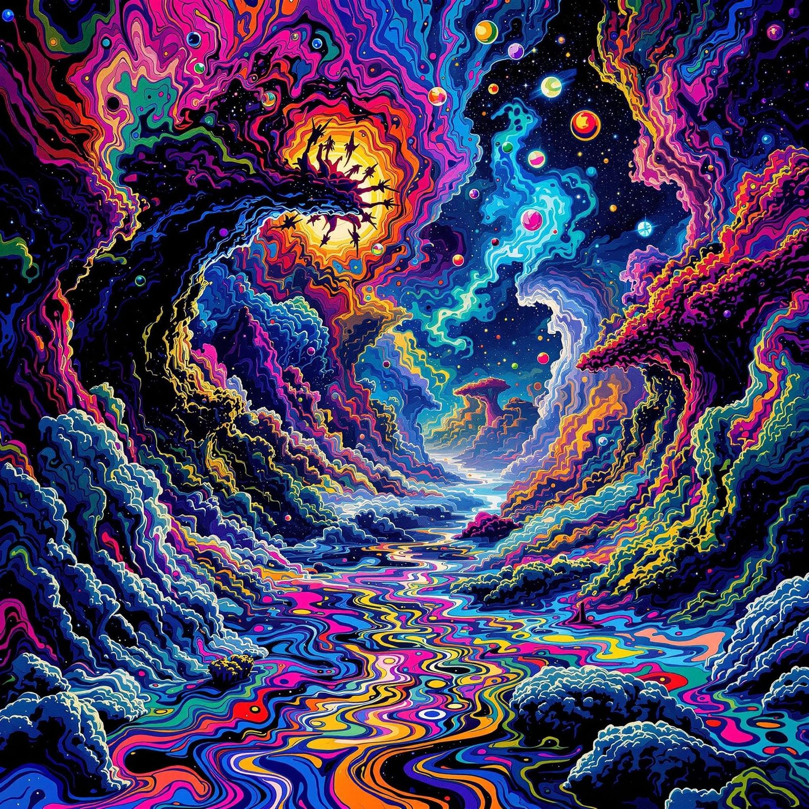 Surreal Dreamscape in Psychedelic Art Style