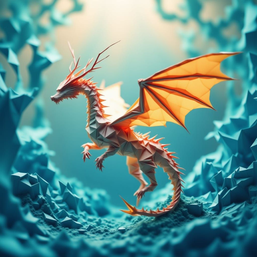 Majestic Origami Dragon Soars Through Silk Sky