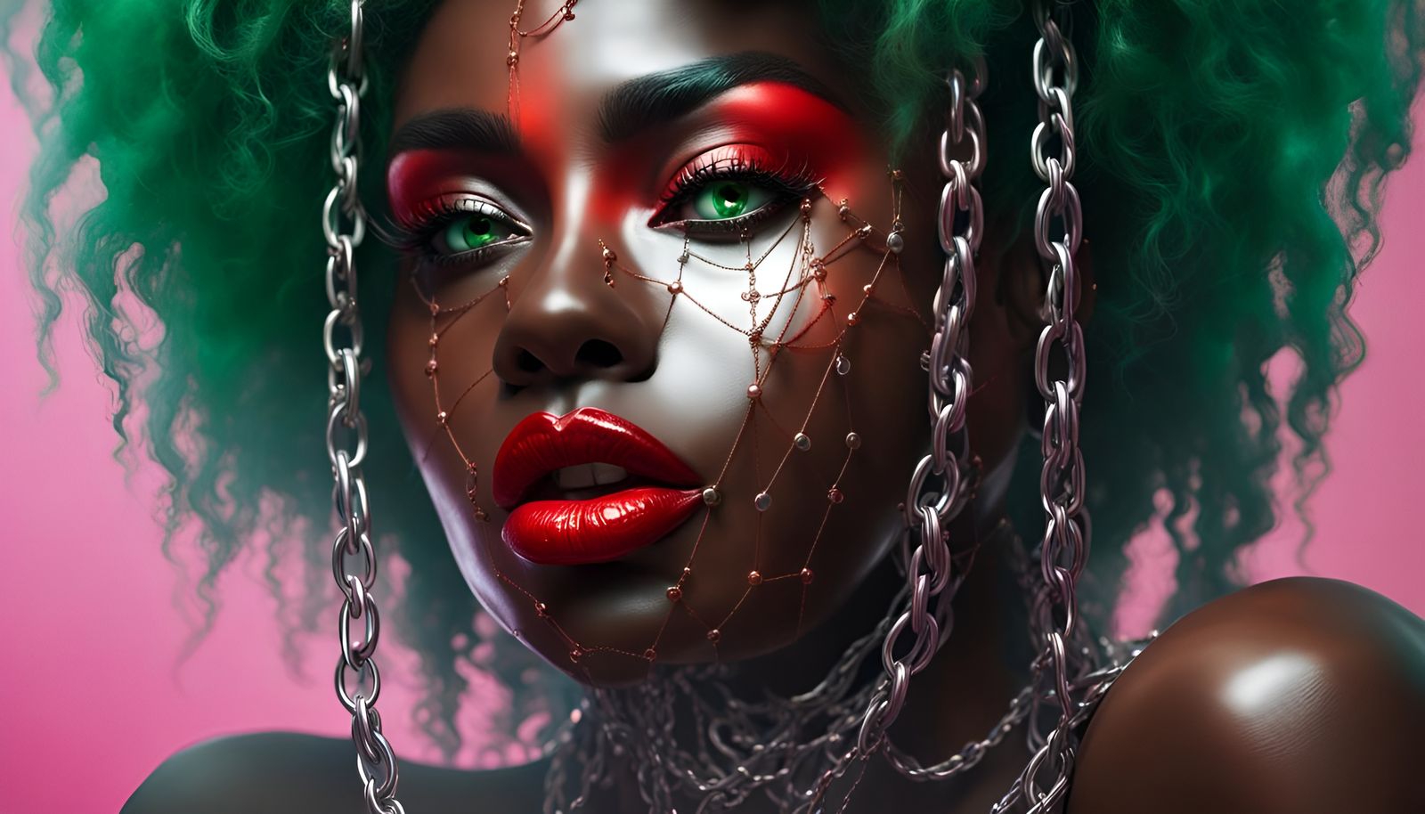 Expressive Dark-Skinned Beauty with Latex Mask
