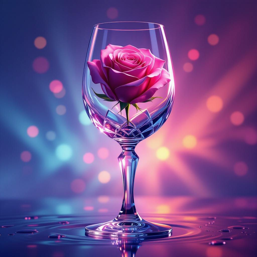 Rose Crystal Wine Glass with Dramatic Splash Art Lighting