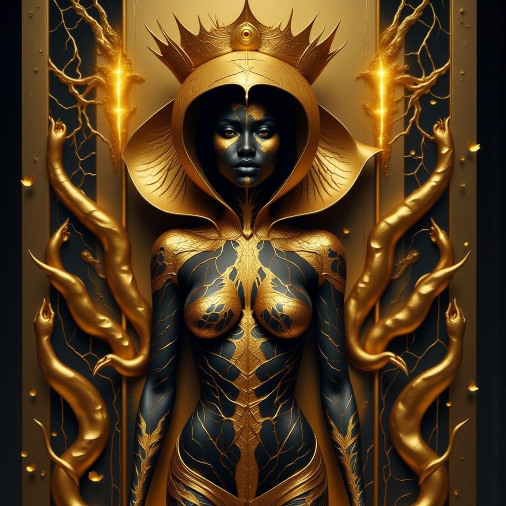 Majestic Serpent Queen with Cobra Head in Storm-lit Jungle