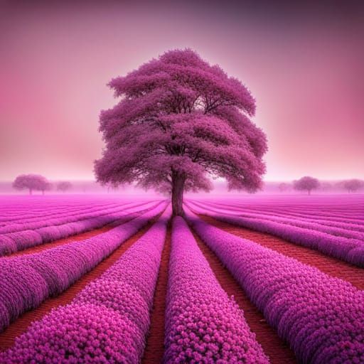 Post-Apocalyptic Pink Flower Field in 8K