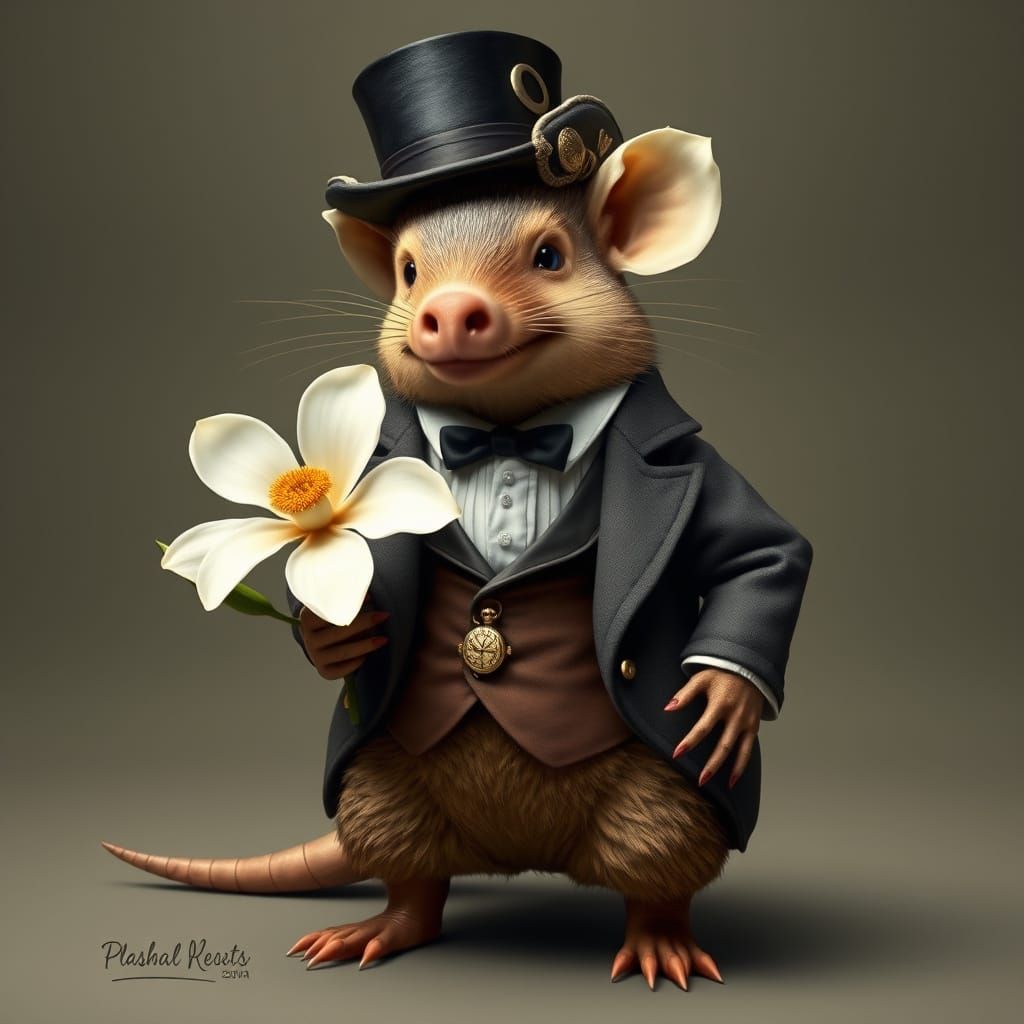 Armadillo in 19th-Century Secretary Attire Holding Star Magn...