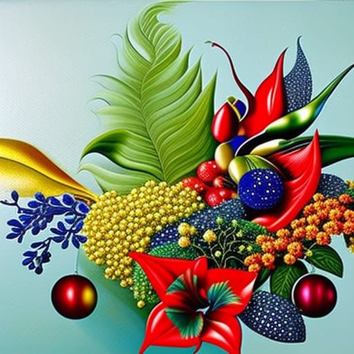 Abstract Red Gemstone with Pearls and Seashells