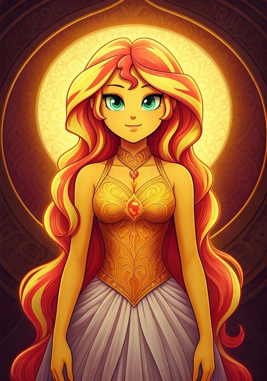 Sunset Shimmer in Art Nouveau Style Portrait