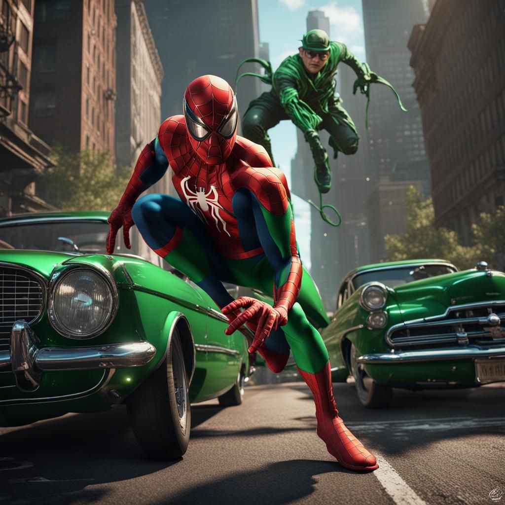 Spiderman and Green Hornet Race: Detailed Matte Painting