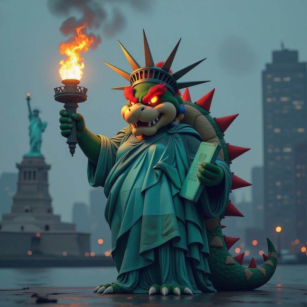 Bowser as the Statue of Liberty in Dystopian Style