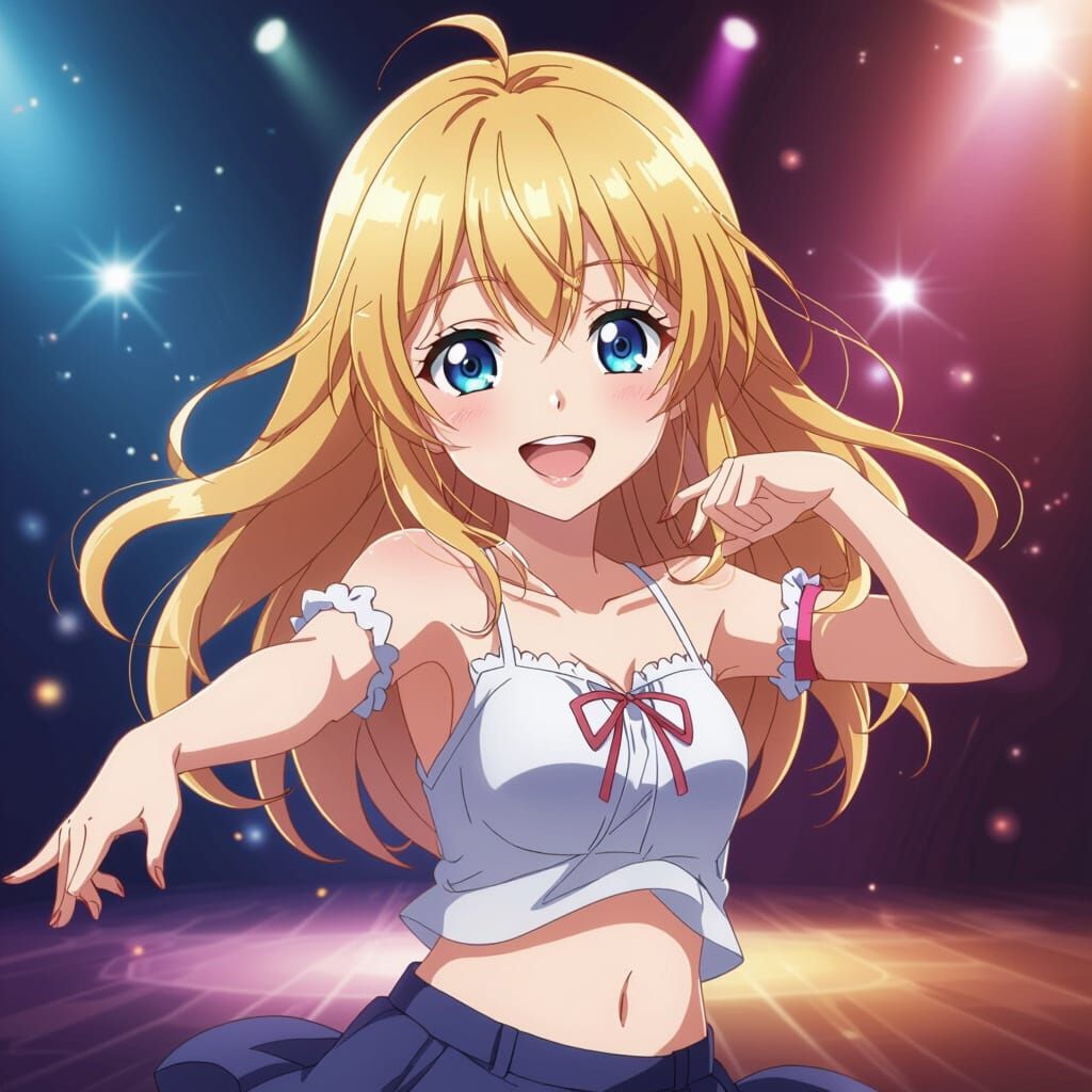 Anime Girl Dancing Joyfully on Stage