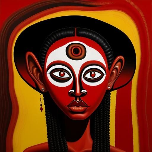 Abstract Faces in Red: Aboriginal and Surreal Oil Painting