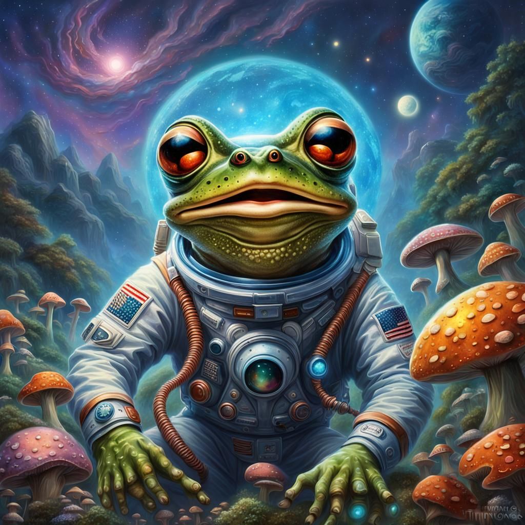 Smiling Alien Frog in Spacesuit, Hyperdetailed Fantasy Art