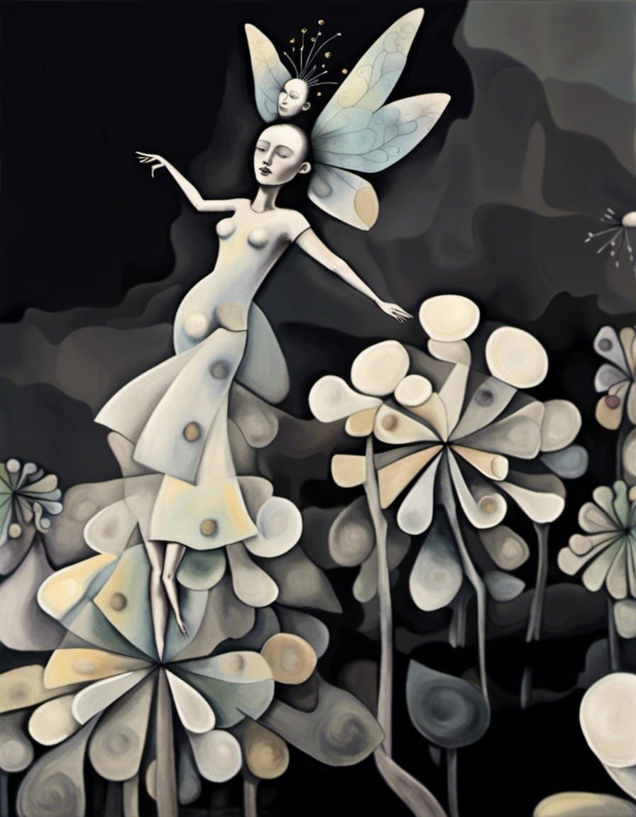 Winged Fairies in Dandelion Dreamscape, Surreal Art