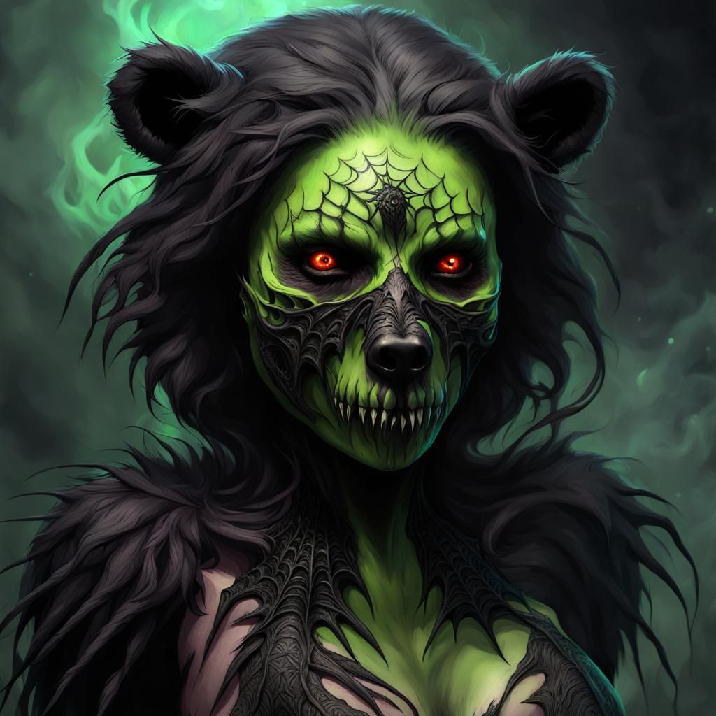 Cursed Undead Bear with Spider Tattoos