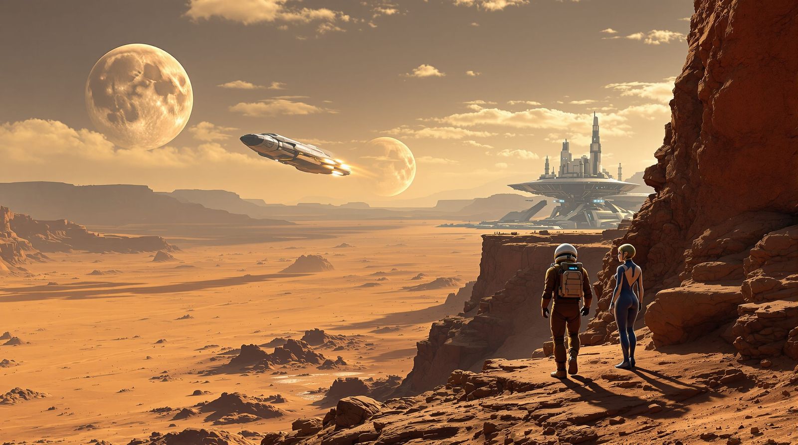 Astronauts Witness Spaceship Launch in Arid Valley