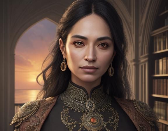 Ancient Librarian in Hyperrealistic Sunset Portrait
