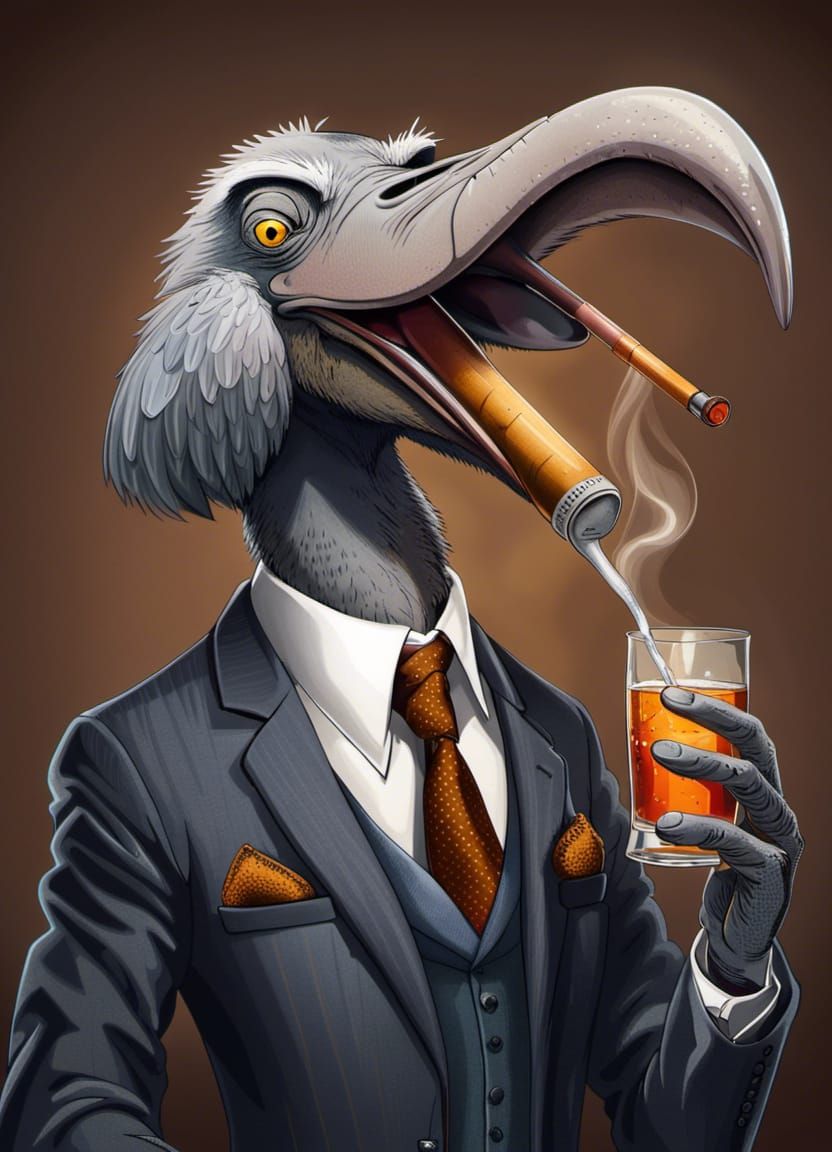 Shoebill Stork: Suave Smoker in Formal Suit