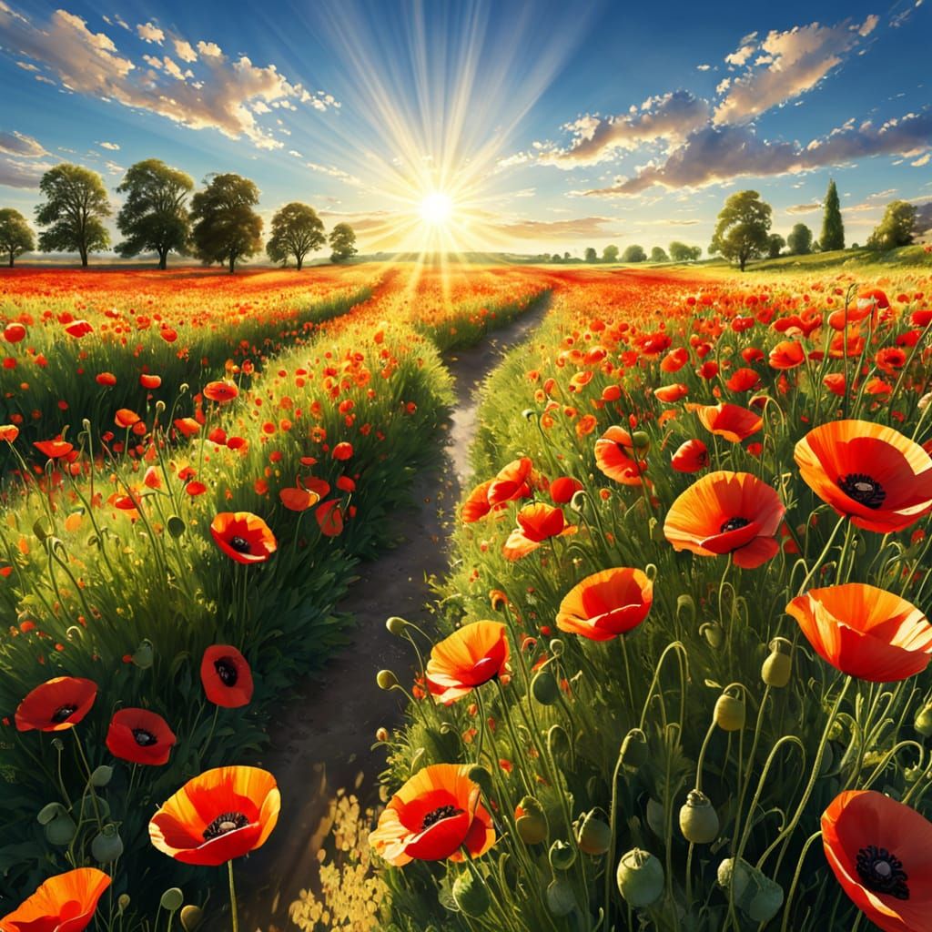 Vibrant Fields of Poppies Bask in Warmth