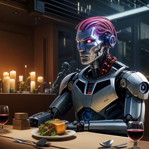 Robot Dinner: Hyperrealistic Concept Art