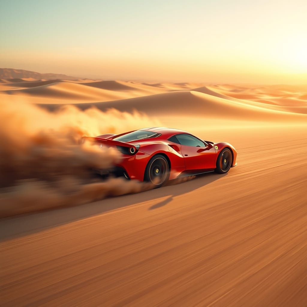 Ferrari Speeds Across Endless Desert Dunes in Vibrant, High-...