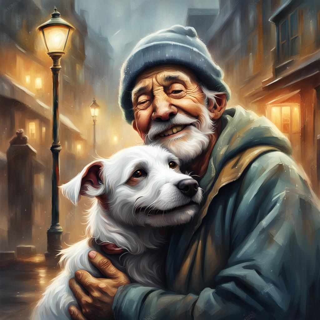 Homeless Man and Dog: Emotional Fantasy Art