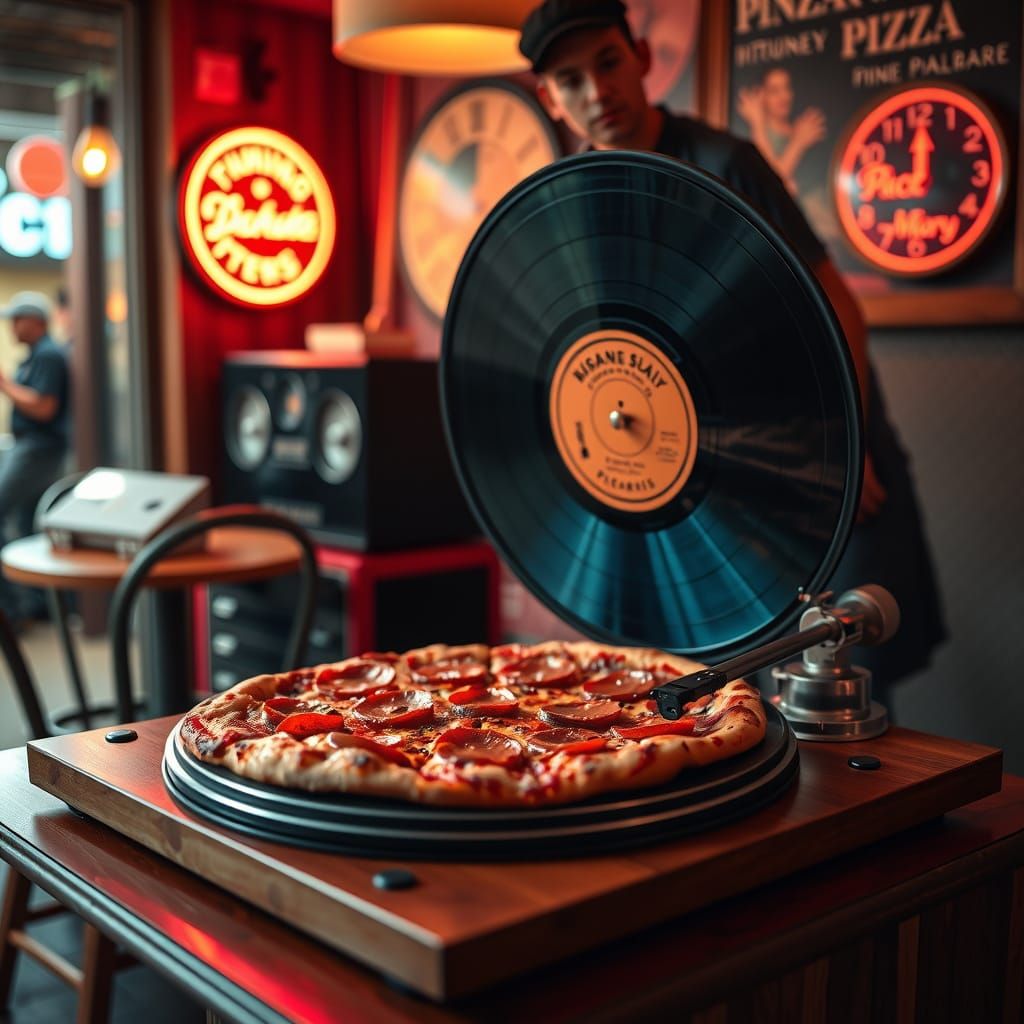 Retro Pizza Record Player in Vibrant Style