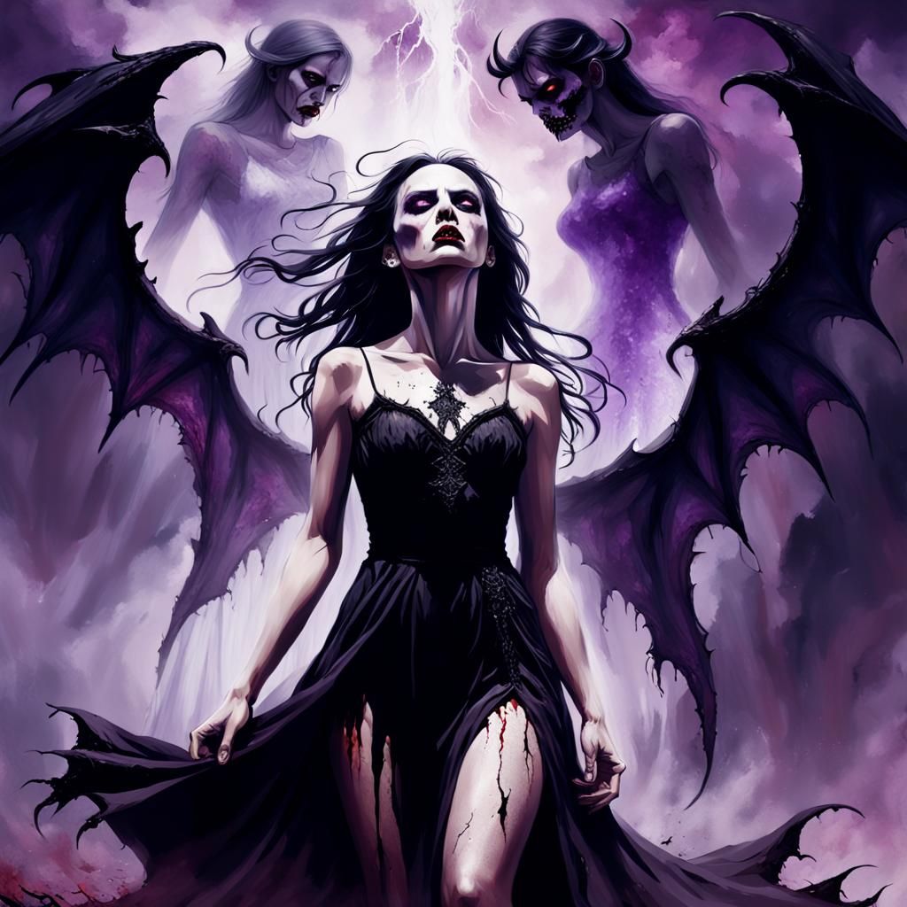 Angelic and Demonic Woman in Dark Fantasy Art