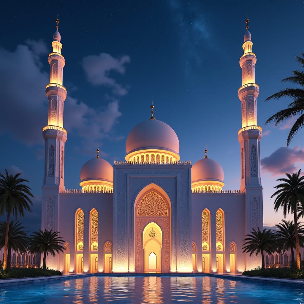 Futuristic Mosque Under Starry Sky, Fantasy Art