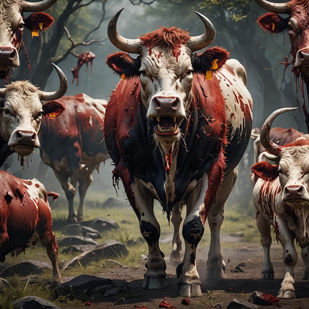 Evil Monster Cow with Bloody Fur, Ultra Realistic