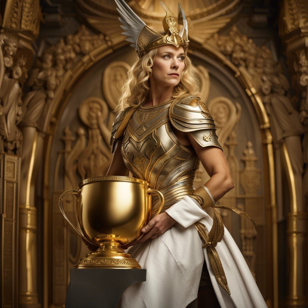 Valkyrie Portrait Holding Trophy in Golden Armor