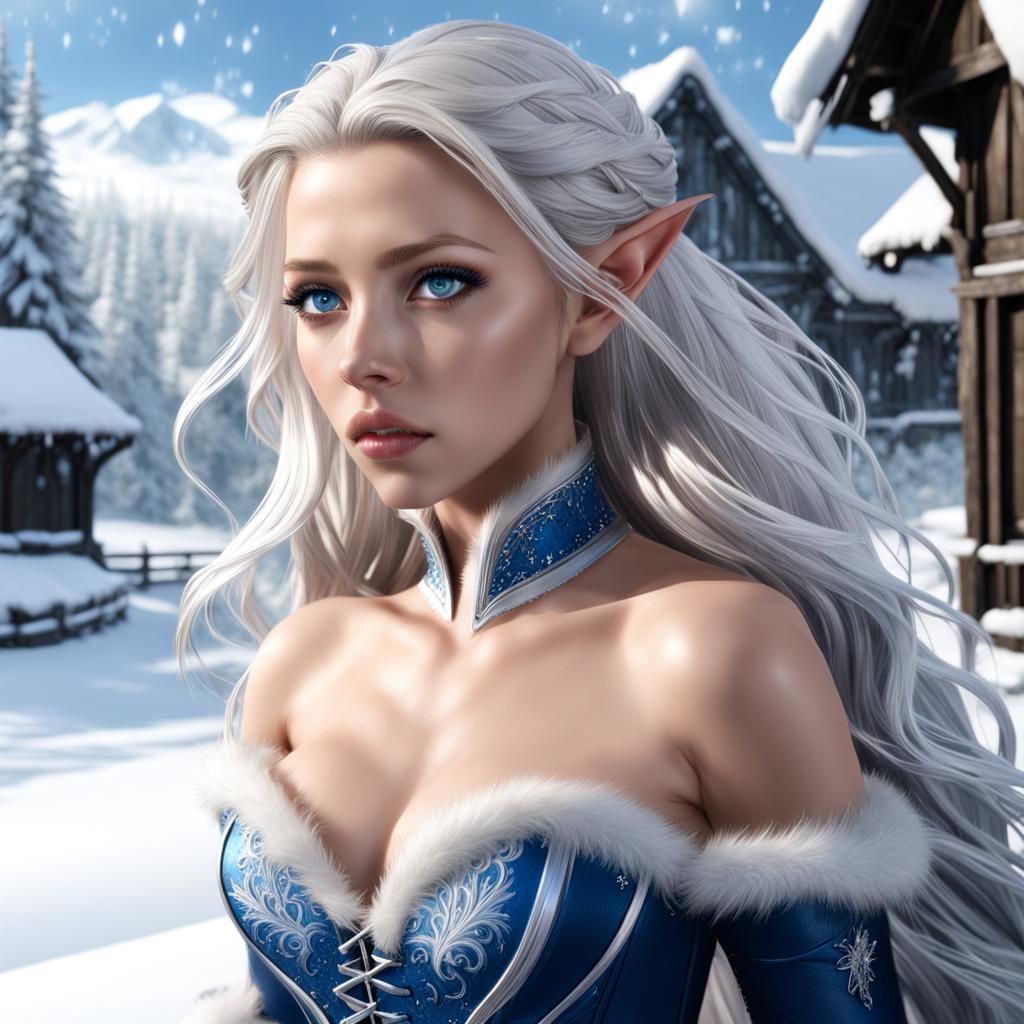 Elegant Elf Ice Princess in Hyperreal Style