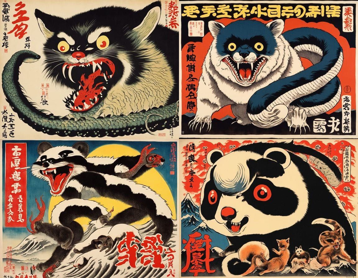 Surreal Hokusai-Inspired Hybrid Horror Movie Poster